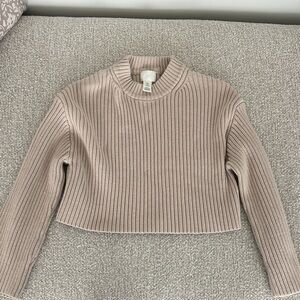 H&M Ribbed Cropped Sweater in Beige